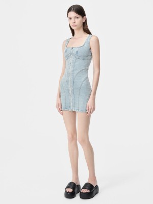 Denim Amiri Zip Corset Dress Damske Svetlo Indigo | SFMW71035