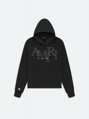 Mikiny Amiri Staggered Logo Hoodie Panske Čierne | GOQL39751