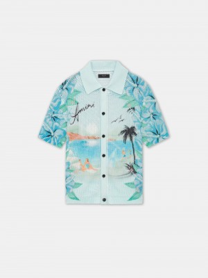 Pleteniny Amiri Paradise Crochet Polo Panske Cerulean | GLOD75192