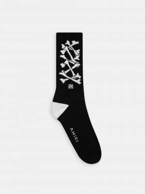 Ponozky Amiri Bones Stacked Socks Panske Čierne Biele | WIZK27690