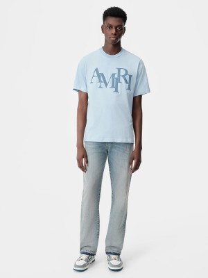 Tricko Amiri Staggered Tee Panske Cerulean | FAPG30186