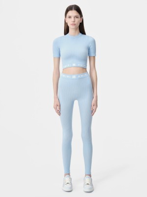 Športové Oblečenie Amiri Ma Ribbed Seamless S/S Top Damske Cerulean | BEYH36579